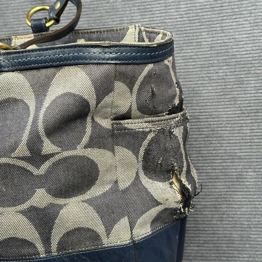 Coach Signature Diaper Bag Tote Navy Blue Grey Canvas Leather 12548 Vtg